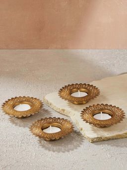Fabindia - Gold Brass Surya Cutwork Metal T-Lite Holders (Pack of 4)