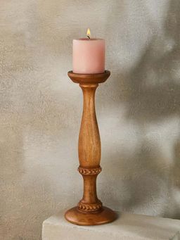 Fabindia - Brown Natural Avir Carved Mango Wood Candle Holder