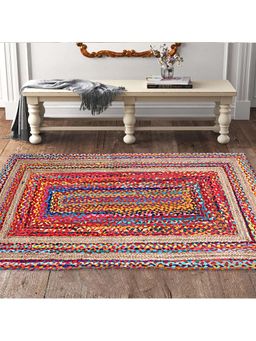 Kuber Industries - Multi-Color Hand Woven Jute Rectangular Centre Table Rug (5x3 Feet)