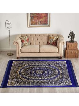 Kuber Industries - Navy Blue Floor Velvet Sitting Carpet for Hall (5x7 Feet)