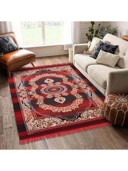 Kuber Industries - Red Floor Velvet Sitting Carpet for Hall (5x7 Feet)