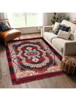 Kuber Industries - Maroon Floor Velvet Sitting Carpet for Hall (5x7 Feet)