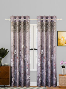 Kuber Industries - Brown Flower Print Curtains (Pack of 2)