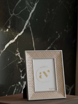 Aarvi Decor - Beige Faux Leather Basket Weave Tabletop Decorative Photo Frame