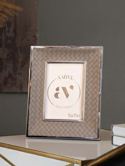 Aarvi Decor - Grey Faux Leather Basket Weave Tabletop Decorative Photo Frame