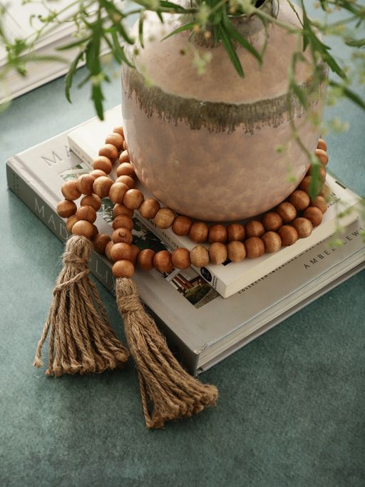 Glimpse Homes Brown Farmhouse Wooden Bead Garland