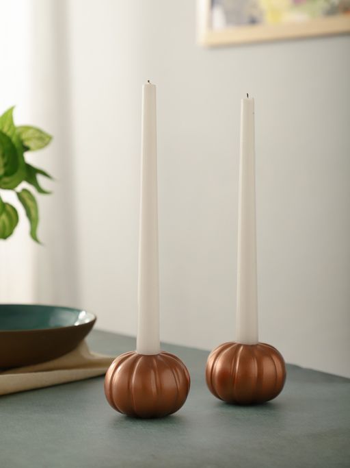 Glimpse Homes Brown Pumpkin Candle Holders (Pack of 2)