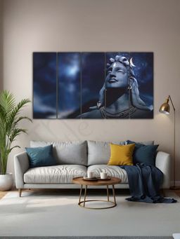 The Castle Decor - Navy Blue Lord Shiva Moon Multiple Frames Wall Art Painting