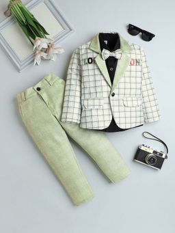 FOURFOLDS - Green Boys Checks Blazer with Solid Shirt and Trouser (Set of 4)