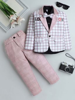 FOURFOLDS - Pink Boys Checks Blazer with Solid Shirt and Trouser (Set of 4)