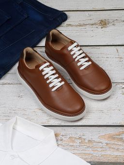Louis Stitch - Men's Casual Russet Tan Lace-Up Sneakers