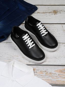 Louis Stitch - Men's Casual Egyptian Black Lace-Up Sneakers