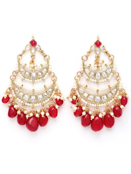 Karatcart - Gold Plated Red Tumble Kundan Chandbali Earrings for Women