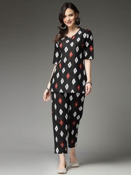 Stylum - Womens Ikat Print Cotton Top with Pant (Set of 2)