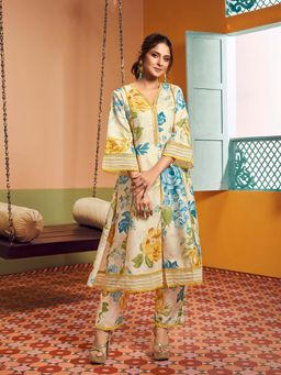 BHAMA COUTURE - Multi-Color Floral Kurta with Pant (XS)