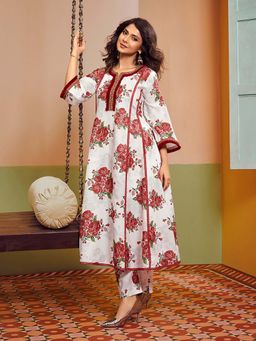 BHAMA COUTURE - Off White Floral Kurta with Pant (XS)