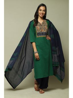 Biba - Green Cotton Unstitched Suit (Set of 3)