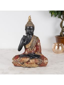 HomeTown - Zen Blessing Buddha, Polyresin Hand Finished Figurine Red & Gold