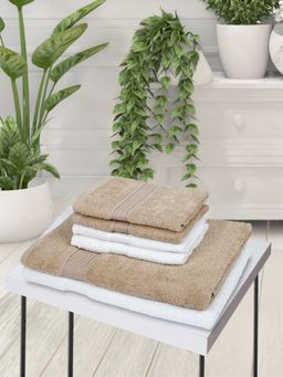 KOPA - 6Pc Quick Dry 100% Cotton Soft Terry Towel -2Pc Bath, 4Pc Hand D'Ross Solid-Taupe, White