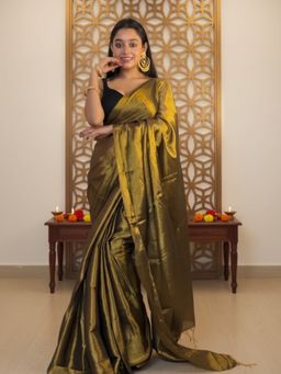 Aparna - Copper Golden Raga Tissue Dual Tone Saree with Unstitched Blouse for Women