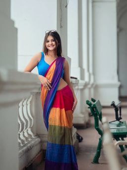 Aparna - Multicolour Premium Mol Cotton Saree Without Blouse for Women