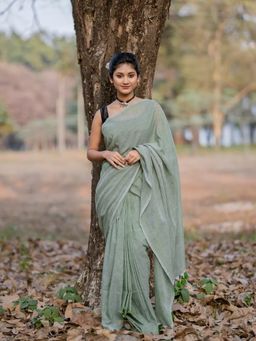 Aparna - Pasta Green Mul Cotton Saree Without Blouse for Women