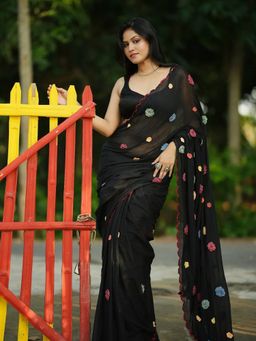Aparna - Black Premium Mul Cotton Saree Without Blouse for Women