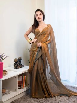 Aparna - Gold Saree Without Blouse For Women