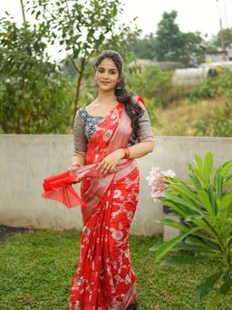Aparna - Red Colour Banarasi Tissue Silk Saree Without Blouse