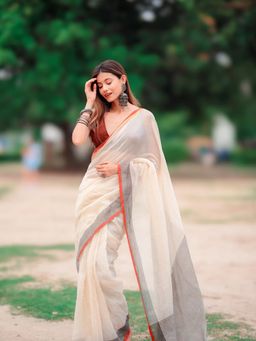 Aparna - Off White Premium Mul Cotton Saree Without Blouse For Women