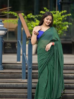 Aparna - Dark Green Premium Mul Cotton Saree Without Blouse For Women