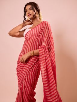 Aparna - Red And Golden Stripe Premium Mul Cotton Saree Without Blouse