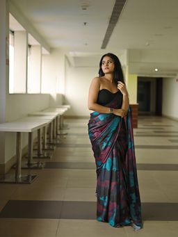 Aparna - Multicolour Paint Satin Saree Without Blouse For Women