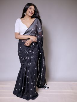 Aparna - Black Premium Mul Cotton Embroidery Saree Without Blouse For Women