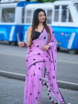 Aparna - Lavender Black Ball Printed Saree Without Blouse For Women
