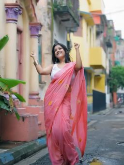 Aparna - Embroidery Pink Premium Mul Cotton Saree Without Blouse For Women