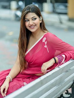 Aparna - Maroon Floral Embroidery Work Saree Without Blouse For Women