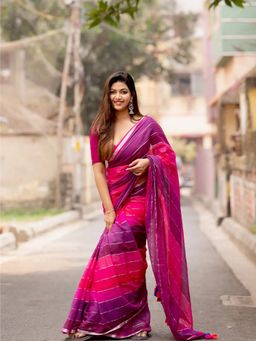 Aparna - Multicolour Zari Border Mul Cotton Saree Without Blouse For Women