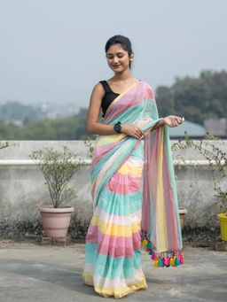 Aparna - Multi Colour Premium Cotton Saree Without Blouse For Women