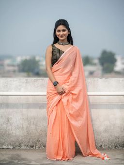 Aparna - Peach Colour Premium Cotton Saree Without Blouse For Women