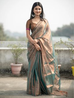 Aparna - Brown Dual Tone Raga Tissue Saree Without Blouse For Women