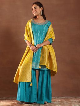 Libas - Blue Kurta with Sharara and Dupatta (Set of 3)