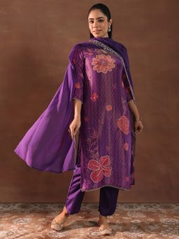 Libas - Purple Kurta with Pant and Dupatta (Set of 3)