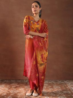 Libas - Orange Kurta with Pant and Dupatta (Set of 3)