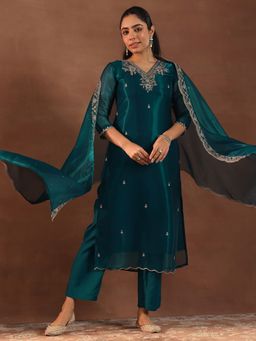 Libas - Teal Kurta with Pant and Dupatta (Set of 3)