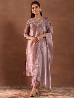 Libas - Mauve Kurta with Pant and Dupatta (Set of 3)
