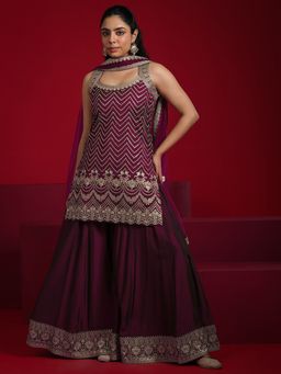 Libas Art - Wine Kurti with Palazzo and Dupatta (Set of 3)