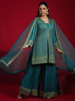 Libas Art - Teal Kurta with Palazzo and Dupatta