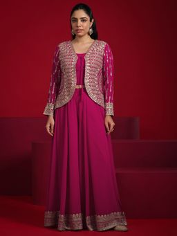 Libas Art - Pink Embellished Georgette Co-Ords for Women With Jacket