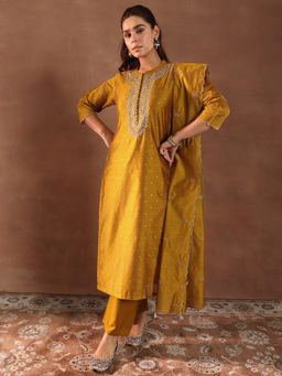 Libas - Mustard Kurta with Pant and Dupatta (Set of 3)